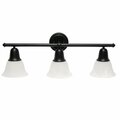 Lalia Home Three Light Metal and Alabaster White Glass Shade Vanity Wall Mounted Fixture, Black LHV-1007-BK